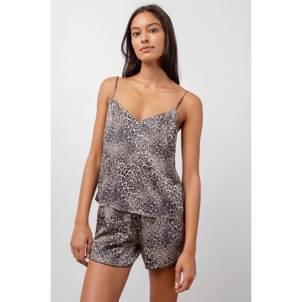 Rails Emme Cami & Shorts Pajama Set - Satin Umber Cheetah Size XS